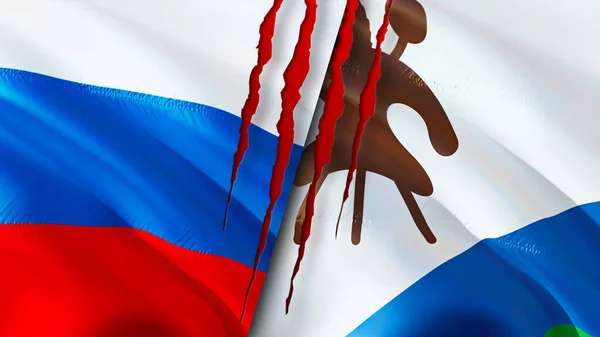 ロシアとレソトは傷の概念でフラグを立てます 旗を振って3Dレンダリング ロシアとレソトの紛争の概念 ロシア レソト関係の概念 ロシアとレソトの旗危機戦争攻撃コンプ — ストック写真