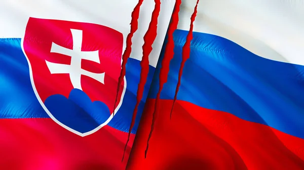 Slowakije Rusland Vlaggen Met Litteken Concept Wuivende Vlag Weergave Conflictconcept — Stockfoto