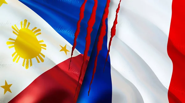 Philippines France Flags Scar Concept Waving Flag Rendering Philippines France — Stock Photo, Image