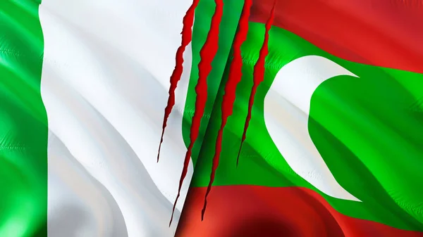 Nigeria Und Malediven Flaggen Mit Narbenkonzept Fahnenschwenken Rendering Konfliktkonzept Nigeria — Stockfoto