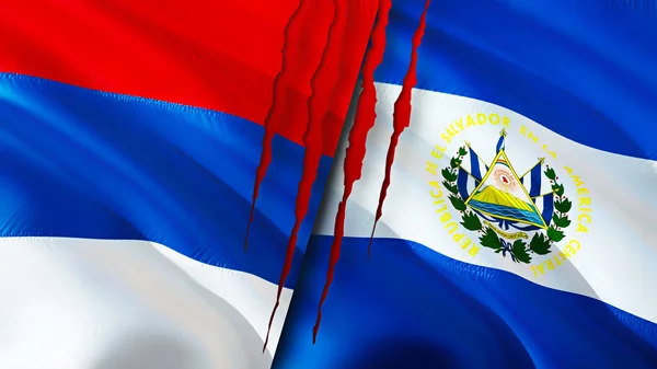 Flagi Serbii Salwadoru Blizną Machanie Flagą Renderowanie Koncepcja Konfliktu Serbii — Zdjęcie stockowe