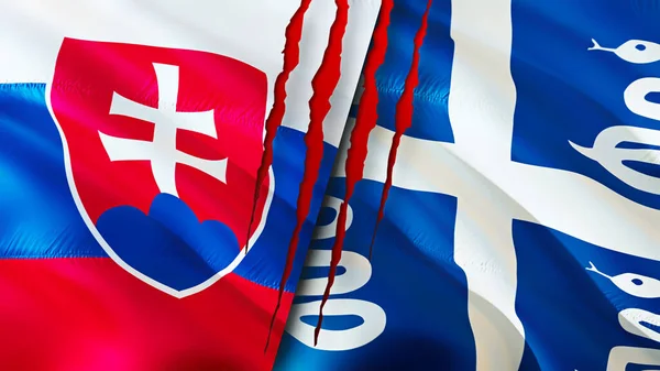 슬로바키아와 마르티니크 깃발에는 흉터가 있습니다 웨이브 플래그 렌더링 슬로바키아와 마르티니크는 — 스톡 사진
