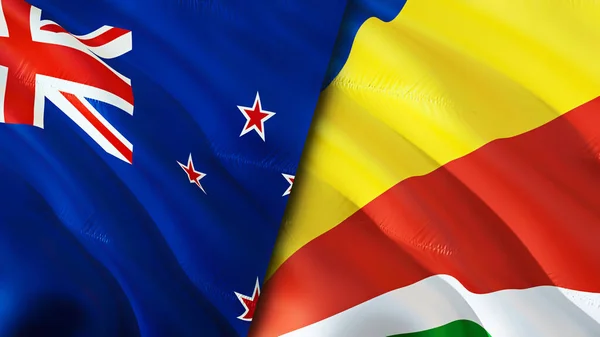Banderas Nueva Zelanda Seychelles Diseño Banderas Waving Nueva Zelanda Seychelles — Foto de Stock