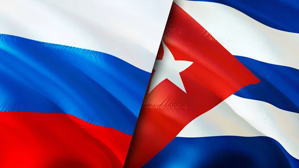 Росія Куба Прапори Waving Flag Прапор Росії Фото Шпалери Росія — стокове фото
