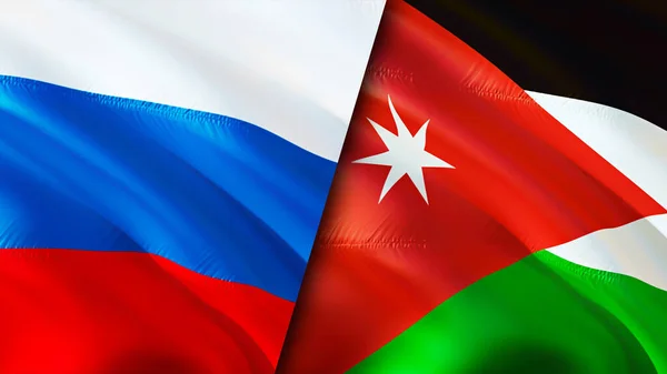 Russia and Jordan flags. 3D Waving flag design. Russia Jordan flag, picture, wallpaper. Russia vs Jordan image,3D rendering. Russia Jordan relations alliance and Trade,travel,tourism concep