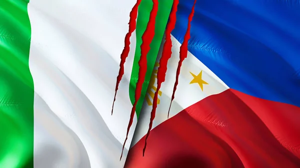 Yara Izi Olan Nijerya Filipinler Bayrakları Dalgalanan Bayrak Boyutlu Görüntüleme — Stok fotoğraf