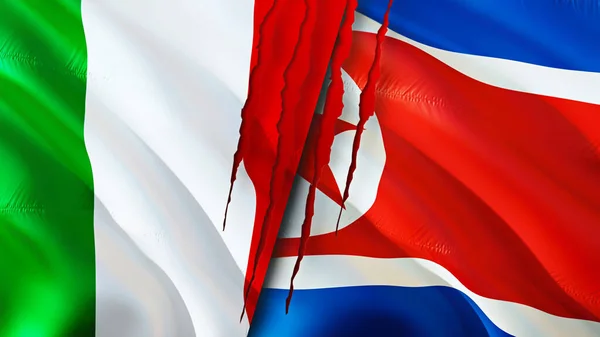Італія Північна Корея Прапори Поняттям Шраму Прапор Рендеринг Італія Північна — стокове фото