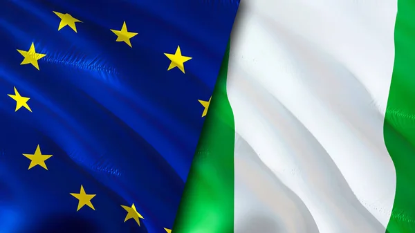Flaggen Der Europäischen Union Und Nigerias Fahnenschwenken Europäische Union Nigeria — Stockfoto
