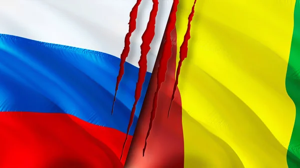 Russia Guinea Flags Scar Concept Waving Flag Rendering Russia Guinea — Stock Photo, Image