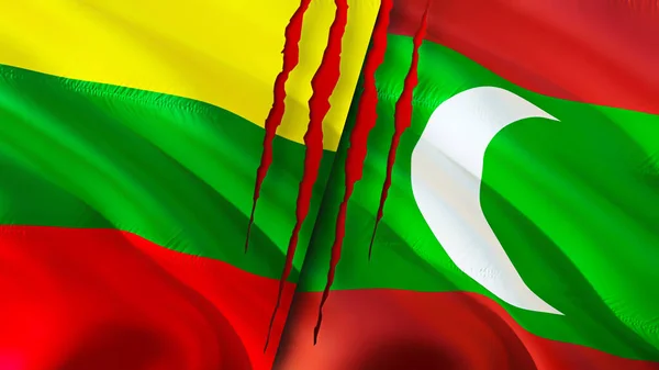 Λιθουανία Και Μαλδίβες Σημαίες Έννοια Ουλή Κυματιστή Σημαία Τρισδιάστατη Απόδοση — Φωτογραφία Αρχείου
