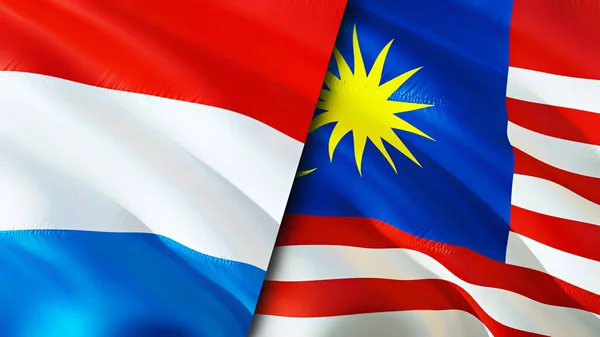 Σημαίες Λουξεμβούργου Και Μαλαισίας Σχεδιασμός Τρισδιάστατης Κυματιστή Σημαίας Λουξεμβούργο Μαλαισία — Φωτογραφία Αρχείου