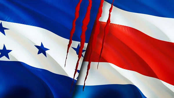 Banderas Honduras Costa Rica Con Concepto Cicatriz Ondeando Bandera Renderizado — Foto de Stock