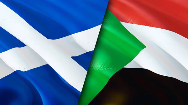 Scotland and Sudan flags. 3D Waving flag design. Scotland Sudan flag, picture, wallpaper. Scotland vs Sudan image,3D rendering. Scotland Sudan relations alliance and Trade,travel,tourism concep