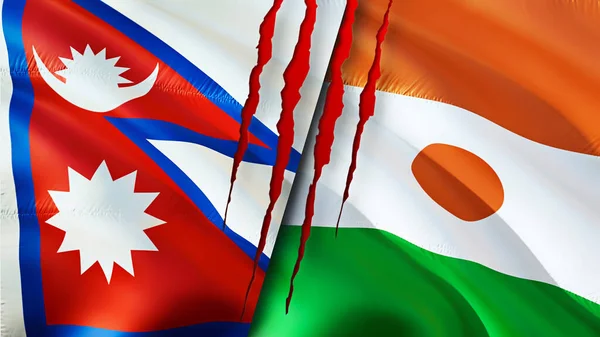 Σημαίες Νεπάλ Και Νίγηρας Ουλή Κυματιστή Σημαία Τρισδιάστατη Απόδοση Νεπάλ — Φωτογραφία Αρχείου