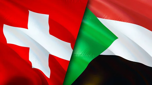 Switzerland and Sudan flags. 3D Waving flag design. Switzerland Sudan flag, picture, wallpaper. Switzerland vs Sudan image,3D rendering. Switzerland Sudan relations alliance and Trade,travel,touris