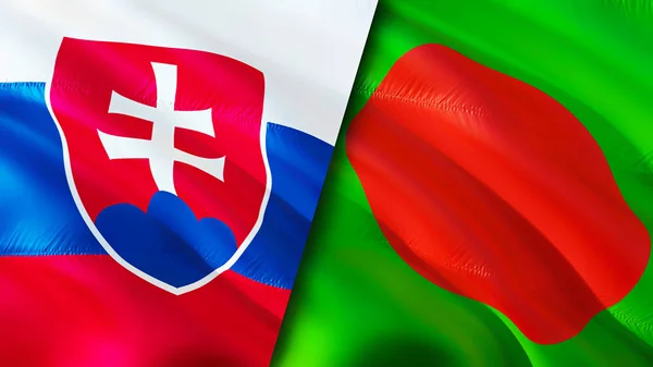 Slovakia and Bangladesh flags. 3D Waving flag design. Slovakia Bangladesh flag, picture, wallpaper. Slovakia vs Bangladesh image,3D rendering. Slovakia Bangladesh relations alliance an