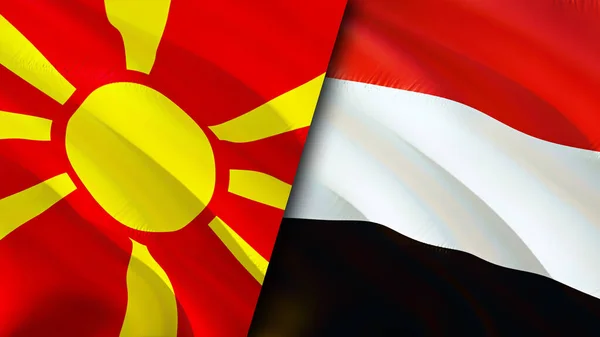 Nordmakedonien Och Jemen Flaggar Viftande Flagga Design Nordmakedonien Jemen Flagga — Stockfoto