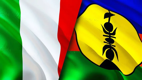 Italië Nieuw Caledonië Waving Vlag Ontwerp Italië Nieuw Caledonië Vlag — Stockfoto