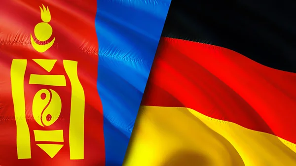 Mongolia and Germany flags. 3D Waving flag design. Mongolia Germany flag, picture, wallpaper. Mongolia vs Germany image,3D rendering. Mongolia Germany relations alliance and Trade,travel,touris