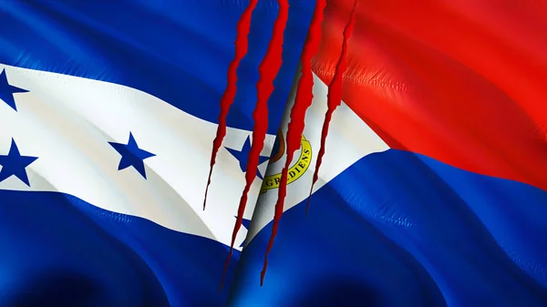 Honduras Flagi Sint Maarten Koncepcją Blizny Macha Flagą Renderowania Koncepcja — Zdjęcie stockowe