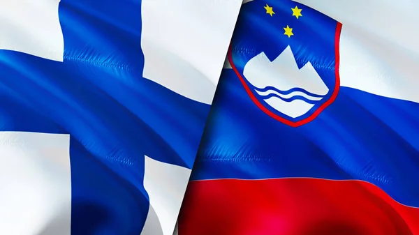 Finland and Slovenia flags. 3D Waving flag design. Finland Slovenia flag, picture, wallpaper. Finland vs Slovenia image,3D rendering. Finland Slovenia relations alliance and Trade,travel,touris