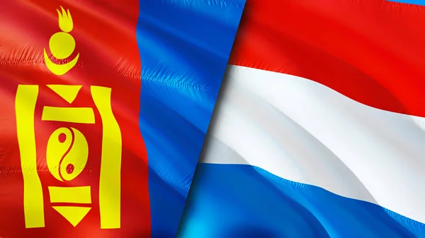 Bandiere Della Mongolia Del Lussemburgo Progettazione Bandiera Sventolante Mongolia Bandiera — Foto Stock