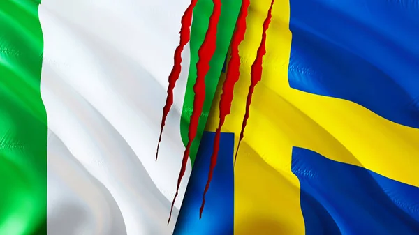Nigeria Zweden Vlaggen Met Litteken Concept Wuivende Vlag Weergave Nigeria — Stockfoto