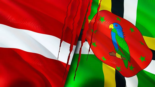 Letonia Dominica Banderas Con Concepto Cicatriz Bandera Ondeante Representación Letonia —  Fotos de Stock