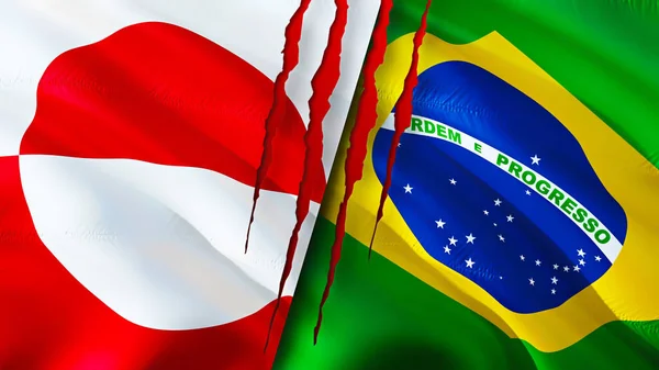 Greenland Brazil Flags Scar Concept Waving Flag Rendering Greenland Brazil — Stock Photo, Image