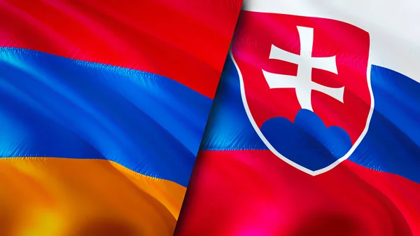 Прапори Вірменії Словаччини Waving Flag Прапор Вірменії Словаччина Фото Шпалери — стокове фото