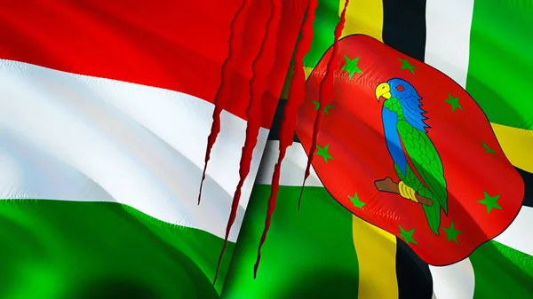 Hungary Dominica Flags Scar Concept Waving Flag Rendering Hungary Dominica — Stock fotografie