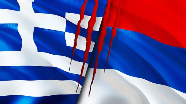 Греція Сербія Прапори Поняттям Шраму Прапор Рендеринг Греція Сербія Конфліктують — стокове фото
