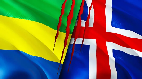 Gabon Izland Zászlók Heg Koncepció Lengő Zászló Renderelés Gabon Izland — Stock Fotó