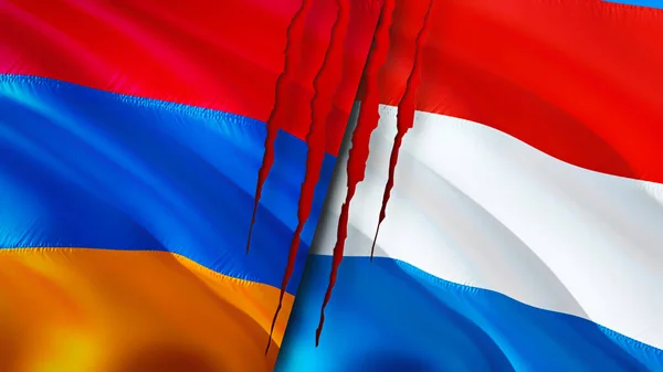 Прапори Вірменії Люксембургу Поняттям Шрамів Прапор Рендеринг Вірменія Люксембург Конфлікт — стокове фото