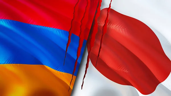 Armenia Japan Flags Scar Concept Waving Flag Rendering Armenia Japan — Stock Photo, Image