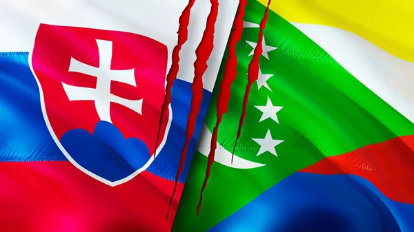 Словаччина Коморські Прапори Поняттям Шрамів Прапор Рендеринг Словаччині Коморських Островах — стокове фото