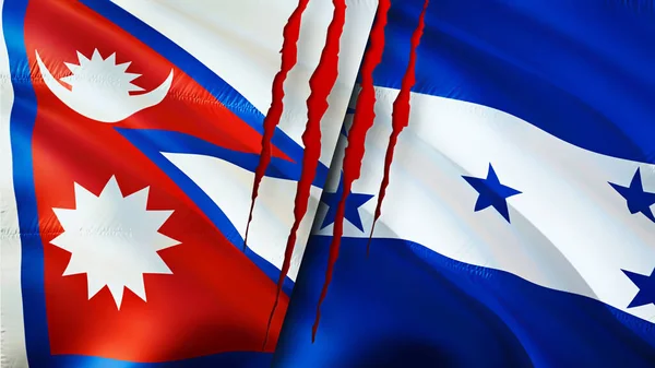 Флаги Непала Гондураса Шрамом Флажок Рендеринг Концепция Конфликта Непале Гондурасе — стоковое фото