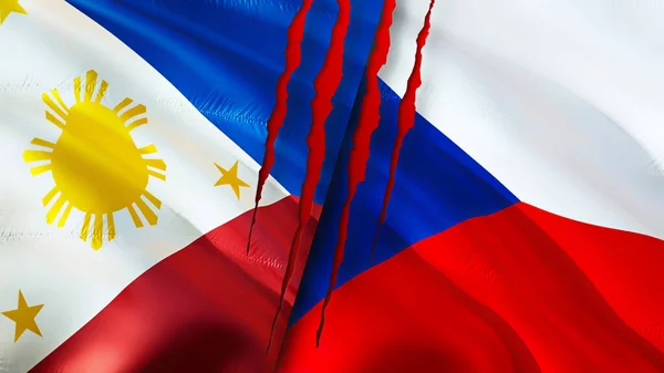 Philippines Czech Flags Scar Concept Waving Flag Rendering Philippines Czech — Stock Photo, Image