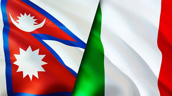 Nepal and Italy flags. 3D Waving flag design. Nepal Italy flag, picture, wallpaper. Nepal vs Italy image,3D rendering. Nepal Italy relations alliance and Trade,travel,tourism concep