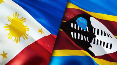 Filipinler ve Eswatini bayrakları. 3 boyutlu dalgalanan bayrak tasarımı. Filipinler Eswatini bayrağı, resim, duvar kağıdı. Filipinler, Eswatini 'ye karşı, görüntü 3 boyutlu. Filipinler Eswatini ilişkileri