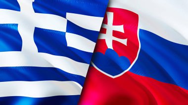 Yunanistan ve Slovakya bayrakları. 3 boyutlu dalgalanan bayrak tasarımı. Yunanistan Slovakya bayrağı, resim, duvar kağıdı. Yunanistan, Slovakya 'ya karşı, görüntü 3 boyutlu. Yunanistan Slovakya ilişkileri ittifak ve Ticaret, seyahat ve turizm consepti