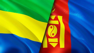 Gabon ve Moğolistan bayrakları. 3 boyutlu dalgalanan bayrak tasarımı. Gabon Moğolistan bayrağı, resim, duvar kağıdı. Gabon Moğolistan 'a karşı, görüntü 3 boyutlu. Gabon Moğolistan ilişkileri ittifak ve ticaret, seyahat, turizm konsepti