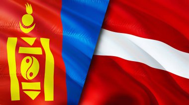 Moğolistan ve Letonya bayrakları. 3 boyutlu dalgalanan bayrak tasarımı. Moğolistan Letonya bayrağı, resim, duvar kağıdı. Moğolistan Letonya 'ya karşı, görüntü 3 boyutlu. Moğolistan Letonya ilişkileri ittifak ve ticaret, seyahat, turizm konsepti