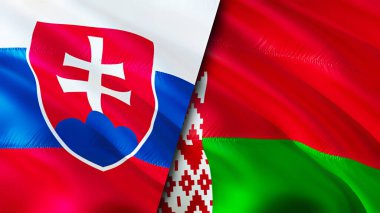 Slovakya ve Belarus bayrakları. 3 boyutlu dalgalanan bayrak tasarımı. Slovakya Belarus bayrağı, resim, duvar kağıdı. Slovakya, Belarus 'a karşı, görüntü 3 boyutlu. Slovakya Belarus ilişkileri ittifak ve ticaret, seyahat, turnuva