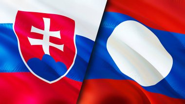 Slovakya ve Laos bayrakları. 3 boyutlu dalgalanan bayrak tasarımı. Slovakya Laos bayrağı, resim, duvar kağıdı. Slovakya Laos 'a karşı, görüntü 3 boyutlu. Slovakya Laos ilişkileri ittifak ve ticaret, seyahat, turizm konsepti