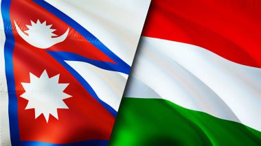 Nepal ve Macaristan bayrakları. 3 boyutlu dalgalanan bayrak tasarımı. Nepal Macaristan bayrağı, resim, duvar kağıdı. Nepal, Macaristan 'a karşı, görüntü 3 boyutlu. Nepal Macaristan ilişkileri ittifak ve ticaret, seyahat, turizm konsepti