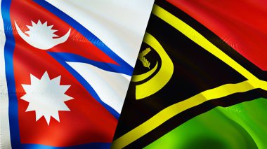 Nepal ve Vanuatu bayrakları. 3 boyutlu dalgalanan bayrak tasarımı. Nepal Vanuatu bayrağı, resim, duvar kağıdı. Nepal, Vanuatu 'ya karşı, görüntü 3 boyutlu. Nepal Vanuatu ilişkileri ittifak ve ticaret, seyahat, turizm konsepti