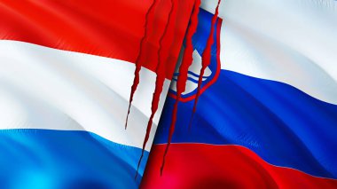 Lüksemburg ve Slovenya yara izi kavramına sahip bayraklar. Dalgalanan bayrak, 3 boyutlu görüntüleme. Lüksemburg ve Slovenya çatışma konsepti. Lüksemburg Slovenya ilişkileri kavramı. Lüksemburg ve Sloveni bayrağı