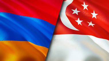Ermenistan ve Singapur bayrakları. 3 boyutlu dalgalanan bayrak tasarımı. Ermenistan Singapur bayrağı, resim, duvar kağıdı. Ermenistan, Singapur 'a karşı, görüntü 3 boyutlu. Ermenistan Singapur ilişkileri ittifak ve ticaret, seyahat, turnuva