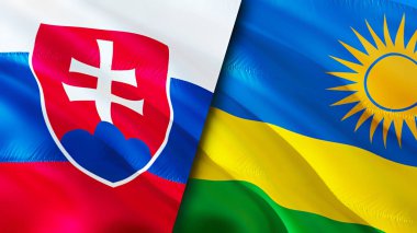 Slovakya ve Ruanda bayrakları. 3 boyutlu dalgalanan bayrak tasarımı. Slovakya Ruanda bayrağı, resim, duvar kağıdı. Slovakya, Ruanda 'ya karşı, görüntü 3 boyutlu. Slovakya Rwanda ilişkileri ittifak ve ticaret, seyahat, turizm konsepti